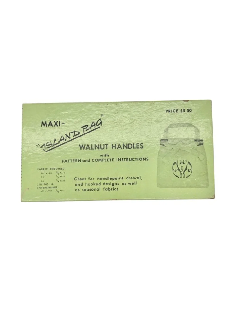 Vtg Maxi Island Bag Walnut Handles X2 With Pattern and Instructions Original Box
